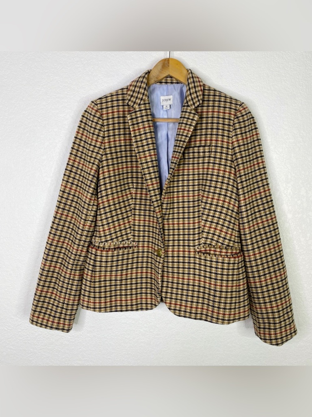 J. Crew Factory Brown Plaid Houndstooth Schoolboy Blazer Jacket
